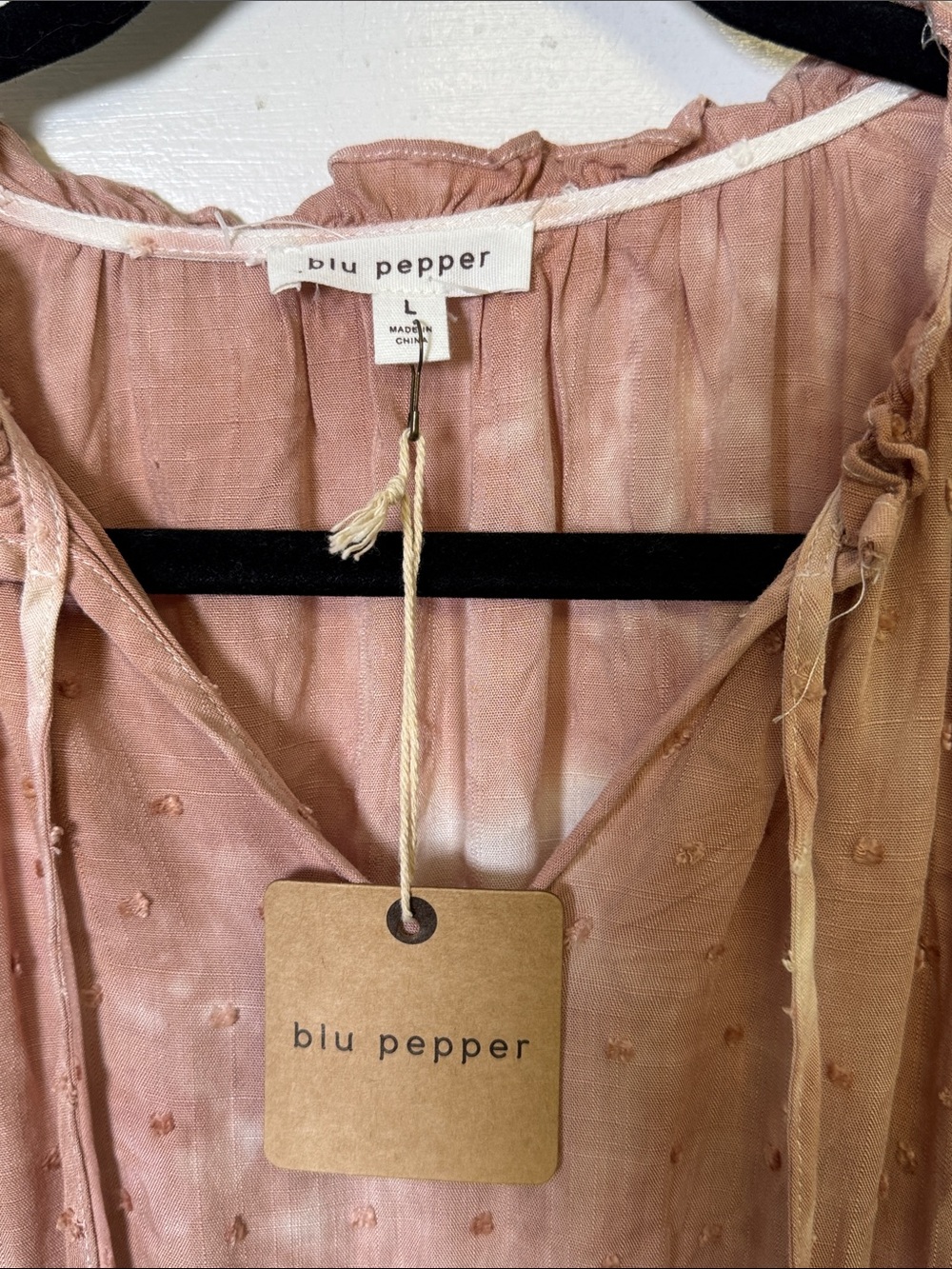 NWT Blu Pepper Tie Dye Swiss Dot Boho Midi Dress Large Pink Ruffle Cottagecore - Picture 2 of 11